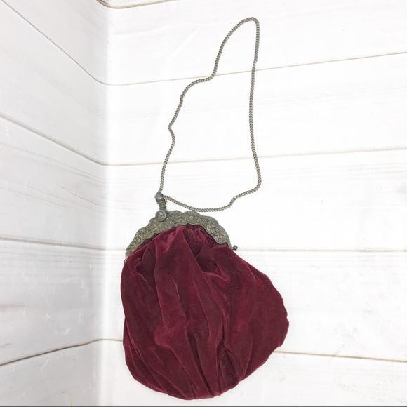 Vintage Maroon Velvet Purse Boho Bag Carpetbags - Picture 5 of 8